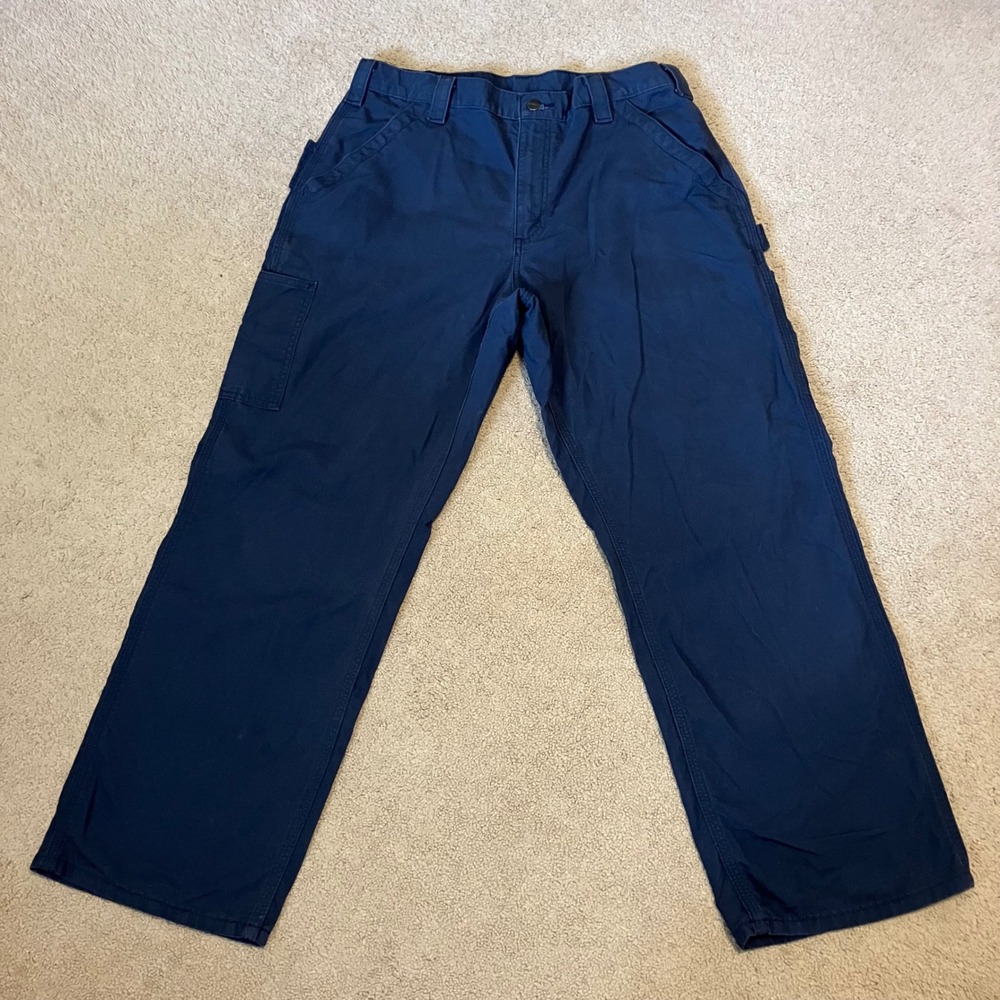 Carhartt B22 Navy Blue Canvas Work Pants Carpenter Trousers 38x30 Loose Fit